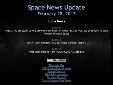 Space News Update - February 28, In the News Departments