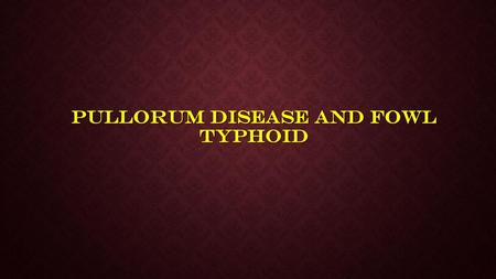 Pullorum disease and Fowl Typhoid
