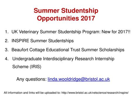Summer Studentship Opportunities 2017