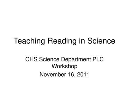 Teaching Reading in Science