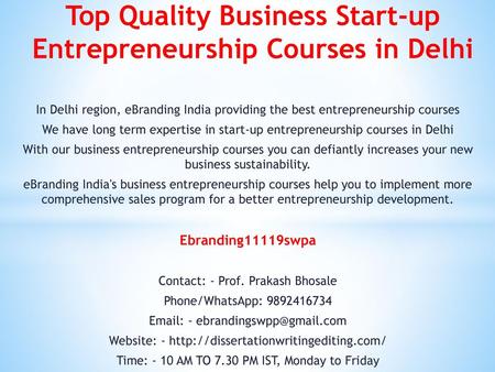 Top Quality Business Start-up Entrepreneurship Courses in Delhi