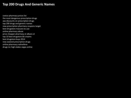 Top 200 Drugs And Generic Names