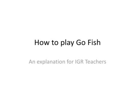 An explanation for IGR Teachers