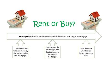 Rent or Buy? Learning Objective: To explore whether it is better to rent or get a mortgage. I can understand what we mean by the terms renting and mortgages.