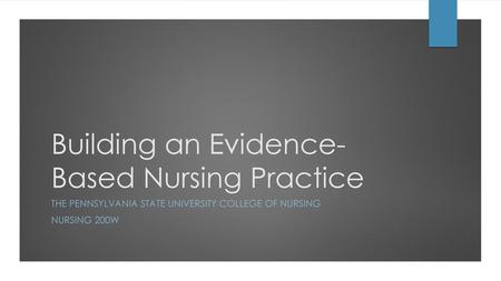 Building an Evidence-Based Nursing Practice