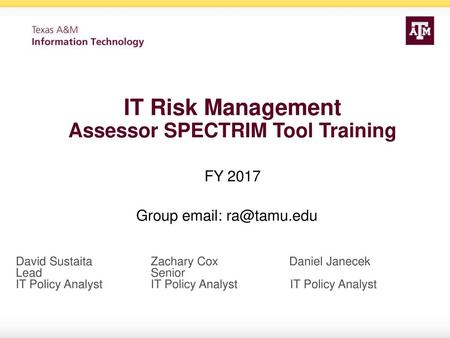 IT Risk Management Assessor SPECTRIM Tool Training