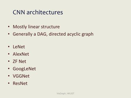 CNN architectures Mostly linear structure