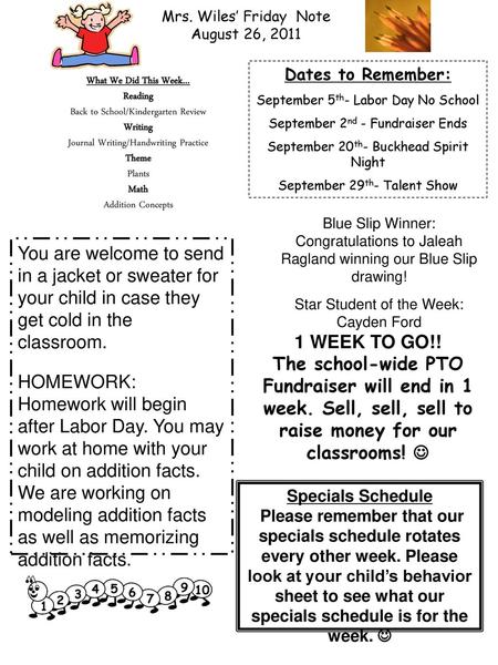 Mrs. Wiles’ Friday Note August 26, 2011