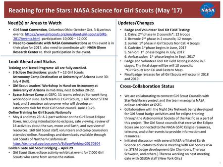 Reaching for the Stars: NASA Science for Girl Scouts (May ‘17)