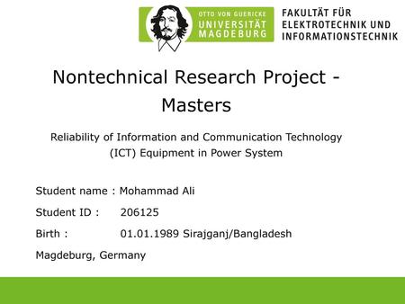 Nontechnical Research Project - Masters