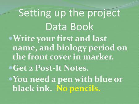 Setting up the project Data Book