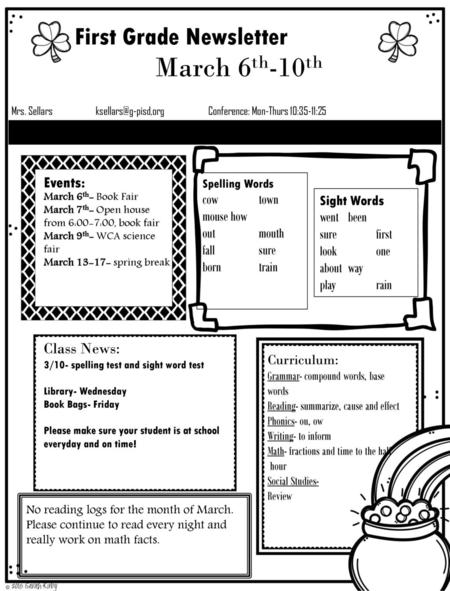 March 6th-10th First Grade Newsletter Events: Class News: cow town
