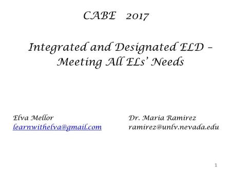 Integrated and Designated ELD –