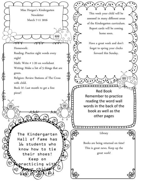 Miss Horgan’s Kindergarten Newsletter