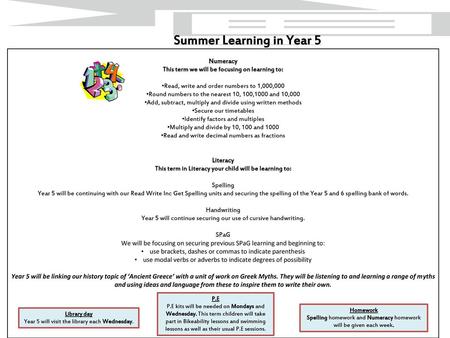 Summer Learning in Year 5