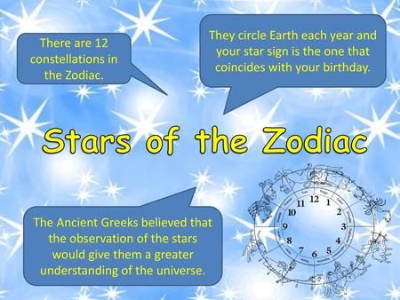 There are 12 constellations in the Zodiac.