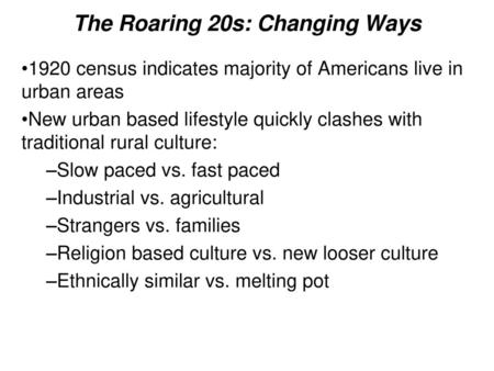 The Roaring 20s: Changing Ways