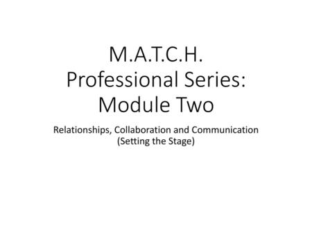 M.A.T.C.H. Professional Series: Module Two