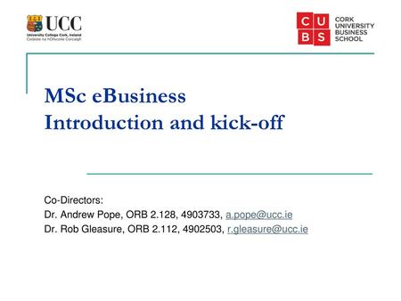 MSc eBusiness Introduction and kick-off