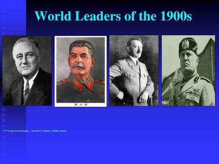 World Leaders of the 1900s 7th Grade Social Studies – Harold E. Winkler Middle School.