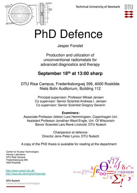 PhD Defence September 18th at 13:00 sharp Jesper Fonslet