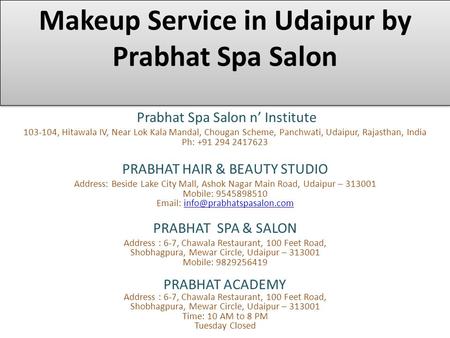 Makeup Service in Udaipur by Prabhat Spa Salon 