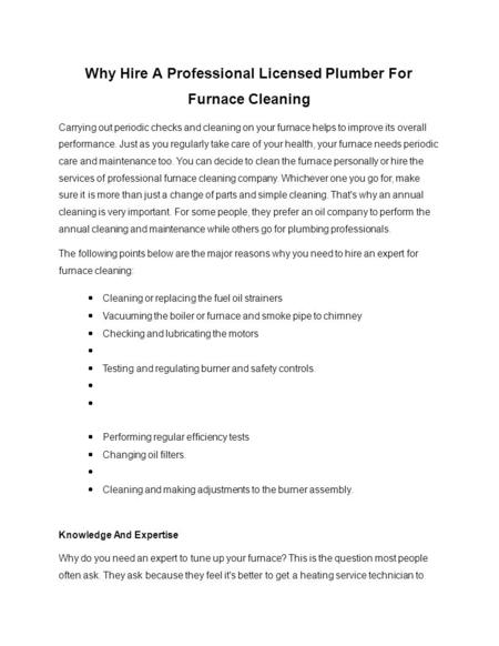 Why Hire A Professional Licensed Plumber For Furnace Cleaning
