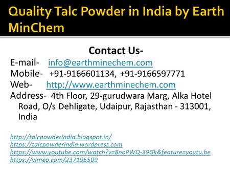 Quality Talc Powder in India By Earth MinChem