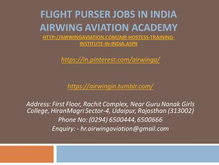 FLIGHT PURSER JOBS IN INDIA AIRWING AVIATION ACADEMY  