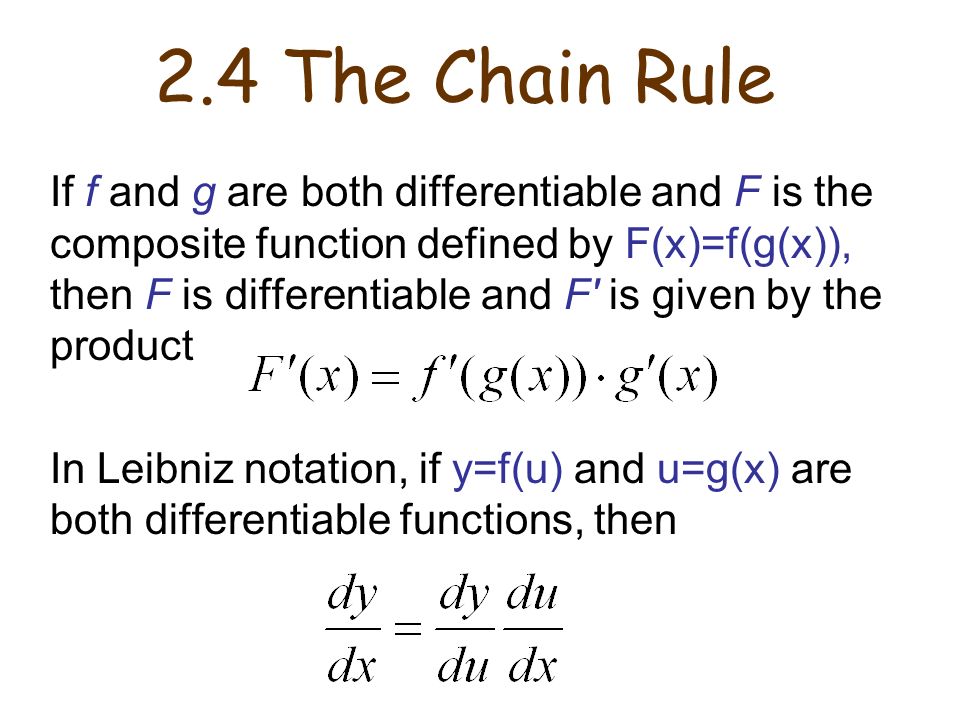 2 4 The Chain Rule If F And G Are Both Differentiable And F Is The Composite Function Defined By F X F G X Then F Is Differentiable And F Is Given Ppt Video Online