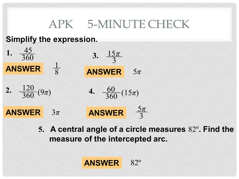 Apk 5 Minute Check Circumference And Arc Length Ppt Download
