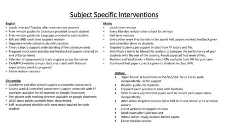 Subject Specific Interventions
