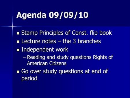 Agenda 09/09/10 Stamp Principles of Const. flip book