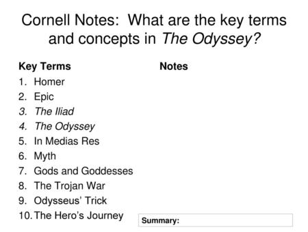 Cornell Notes: What are the key terms and concepts in The Odyssey?