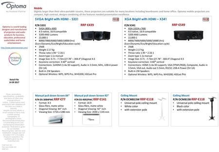 RRP €439 RRP €549 SVGA Bright with HDMI - S331