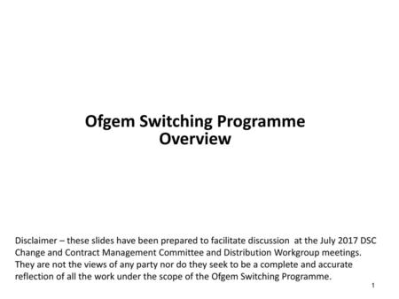 Ofgem Switching Programme Overview