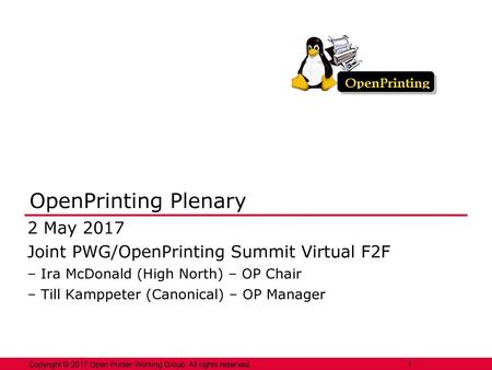 OpenPrinting Plenary 2 May 2017