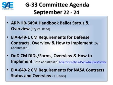 G-33 Committee Agenda September