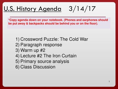 U.S. History Agenda 3/14/17 Crossword Puzzle: The Cold War