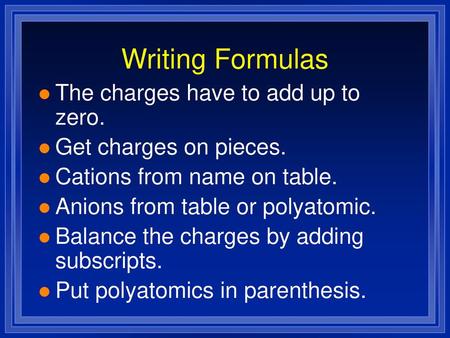 Writing Formulas The charges have to add up to zero.