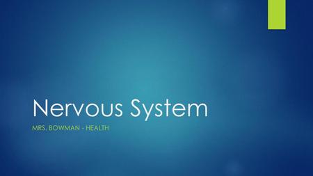 Nervous System Mrs. Bowman - Health.
