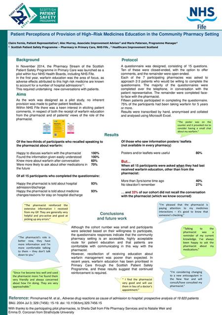Patient Perceptions of Provision of High–Risk Medicines Education in the Community Pharmacy Setting Claire Fernie, Patient Representative1; Alec Murray,