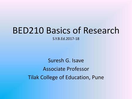 BED210 Basics of Research S.Y.B.Ed