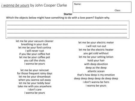 i wanna be yours by John Cooper Clarke