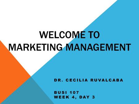 Welcome to Marketing Management