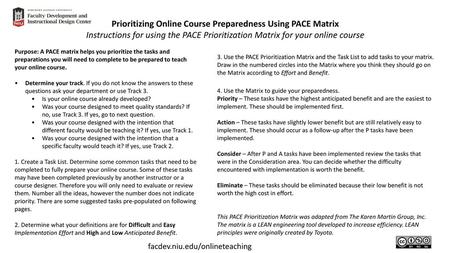 Prioritizing Online Course Preparedness Using PACE Matrix