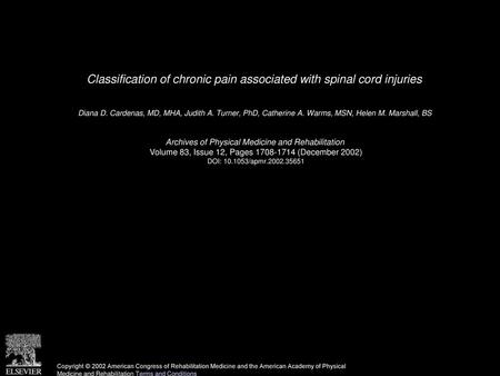 Classification of chronic pain associated with spinal cord injuries