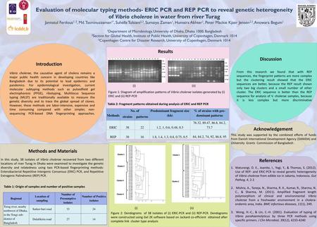 Evaluation of molecular typing methods- ERIC PCR and REP PCR to reveal genetic heterogeneity of Vibrio cholerae in water from river Turag Jannatul Ferdous1,