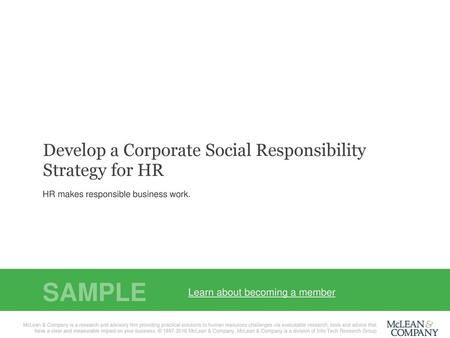 SAMPLE Develop a Corporate Social Responsibility Strategy for HR