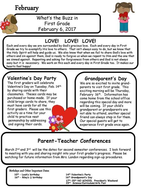 February What’s the Buzz in First Grade February 6, 2017